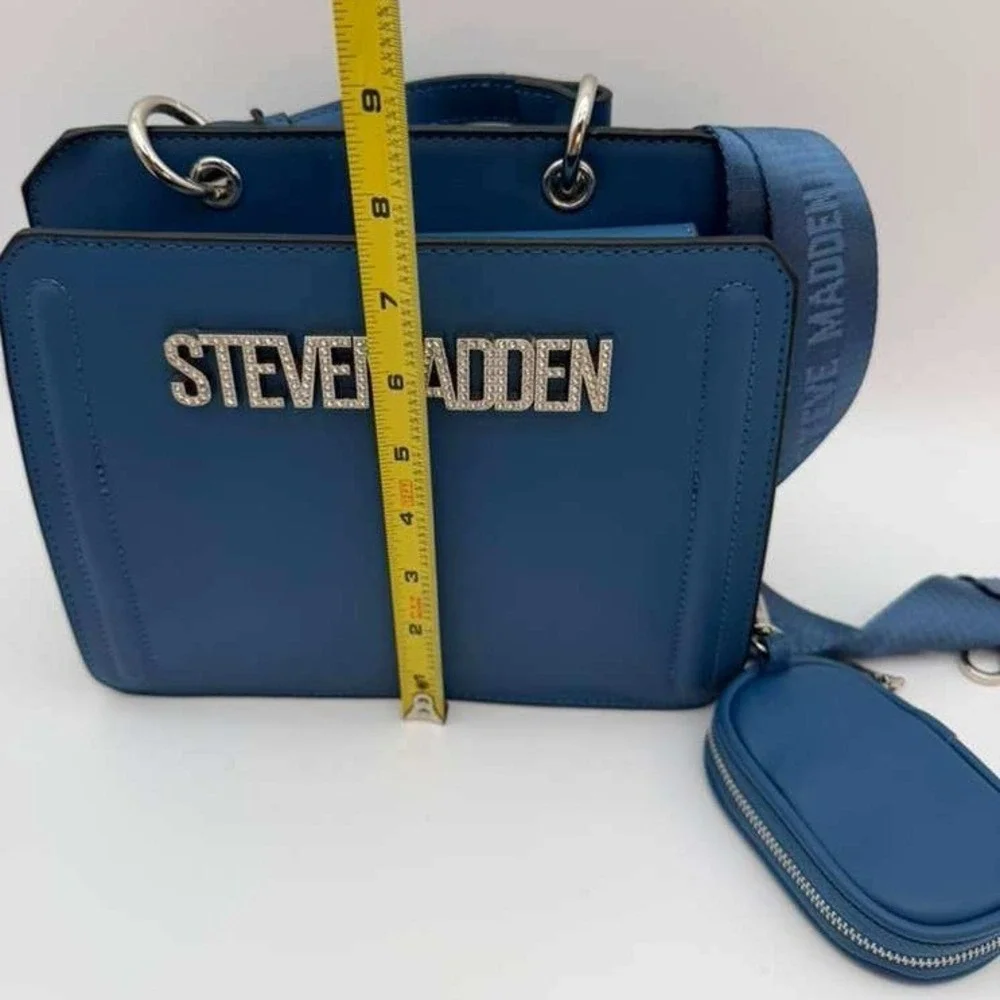 Steve Madden Blue Crossbody Bag‎ Rhinestone Logo With Mini Pouch New